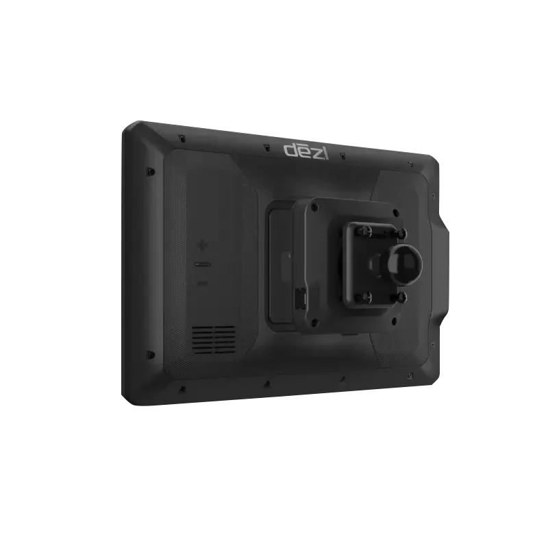 Garmin Dezl OTR1000 trucking GPS navigator back view with mounting bracket