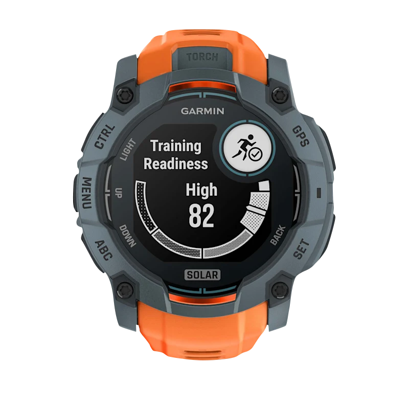 Garmin Instinct 3 Solar smartwatch, 50mm Twilight with Solstice Band, orange strap