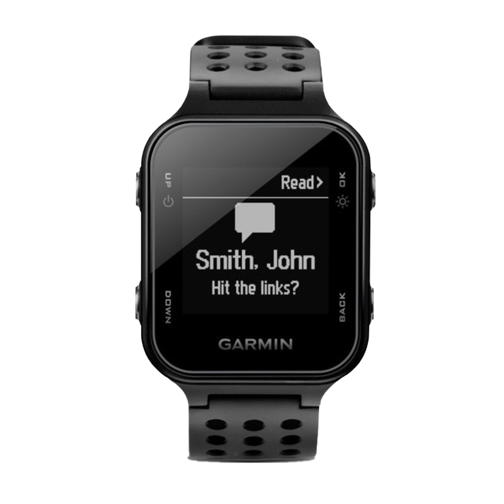 Garmin Approach S20 black golf GPS smartwatch with rangefinder.