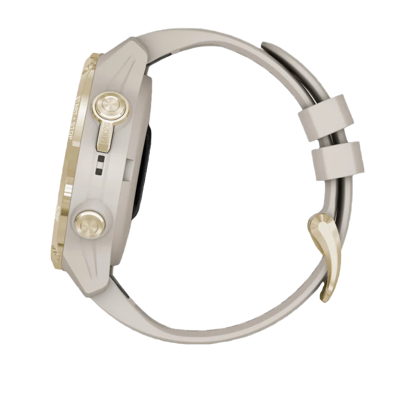 Garmin Descent Mk2S dive computer in light gold with light sand silicone band, Garmin Certified Refurbished.
