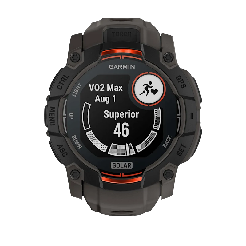 Garmin Instinct 3 Solar smart watch, 50mm black case with charcoal band.
