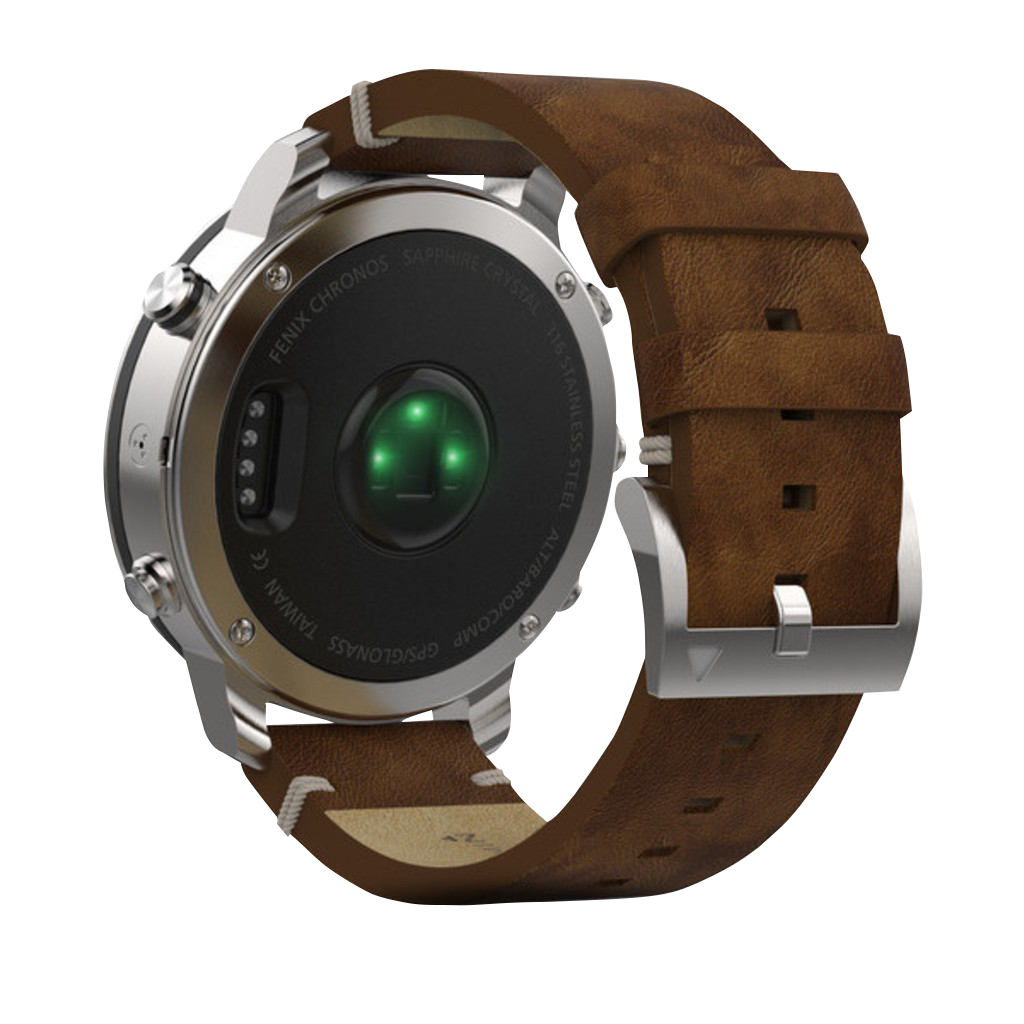 Garmin Fenix Chronos smartwatch with brown leather band and stainless steel case (010-01957-00)