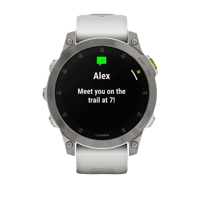 Garmin Epix Gen 2 Sapphire 47mm smartwatch with silver bezel and light gray strap, certified refurbished