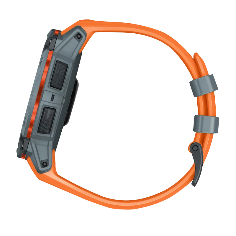 Garmin Instinct 3 Solar smartwatch with orange Solstice band and gray case