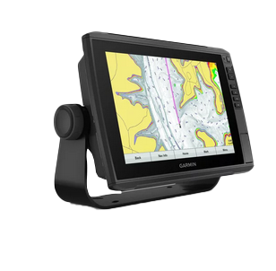 Garmin ECHOMAP Ultra 106sv marine chartplotter on a stand with colorful map display