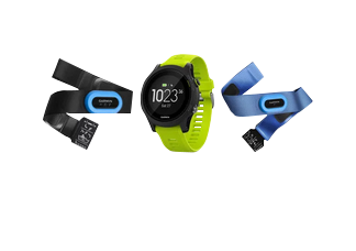Garmin Forerunner 935 Tri-Bundle smartwatch with lime-green watch and black/blue extra bands