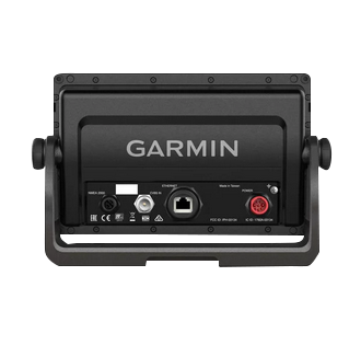 Garmin GPSMAP 722 marine chartplotter back view showing ports and Garmin logo