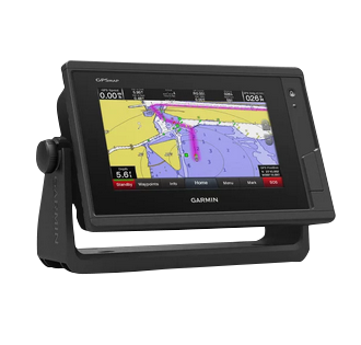Garmin GPSMAP 722 marine chartplotter with color display on black mounting bracket