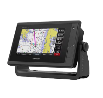 Garmin GPSMAP 722xs marine chartplotter, black with touchscreen display.