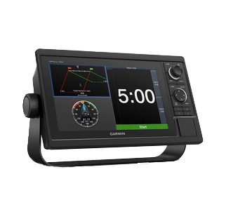 GPSMAP 1042xsv marine chartplotter by Garmin in black with mounting stand and control knobs