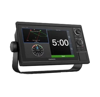 GPSMAP 1042xsv marine chartplotter by Garmin in black with mounting stand and control knobs