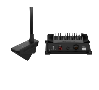 Garmin Panoptix LiveScope System with two components: black transducer and control unit