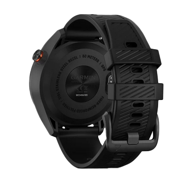 Garmin Approach S40 golf GPS smartwatch with black band and orange-accented side button