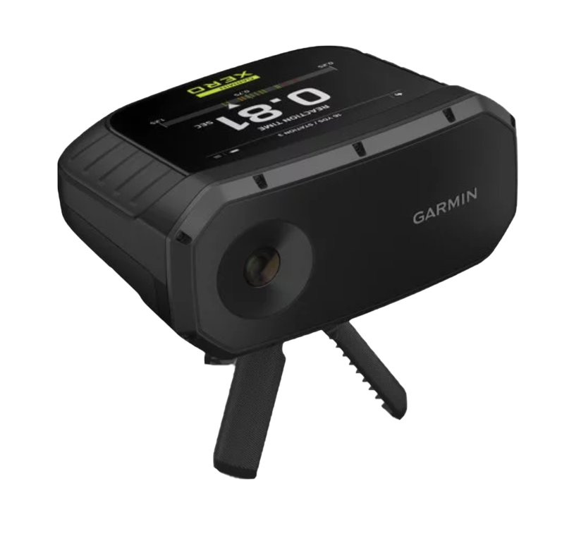 Garmin Xero S1 Trapshooting Trainer device in black with fold-out tripod legs