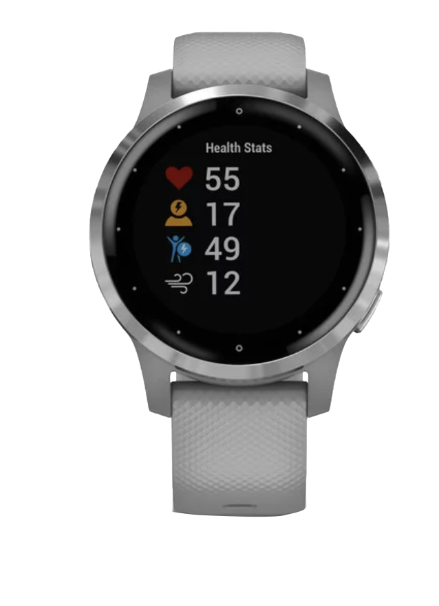Vivoactive 4S Garmin smartwatch with silver case and gray band