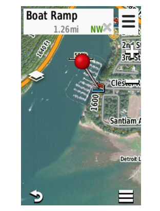 Garmin Huntview Plus Map Oregon MicroSD Card (010-12425-03) map screen showing a boat ramp pin