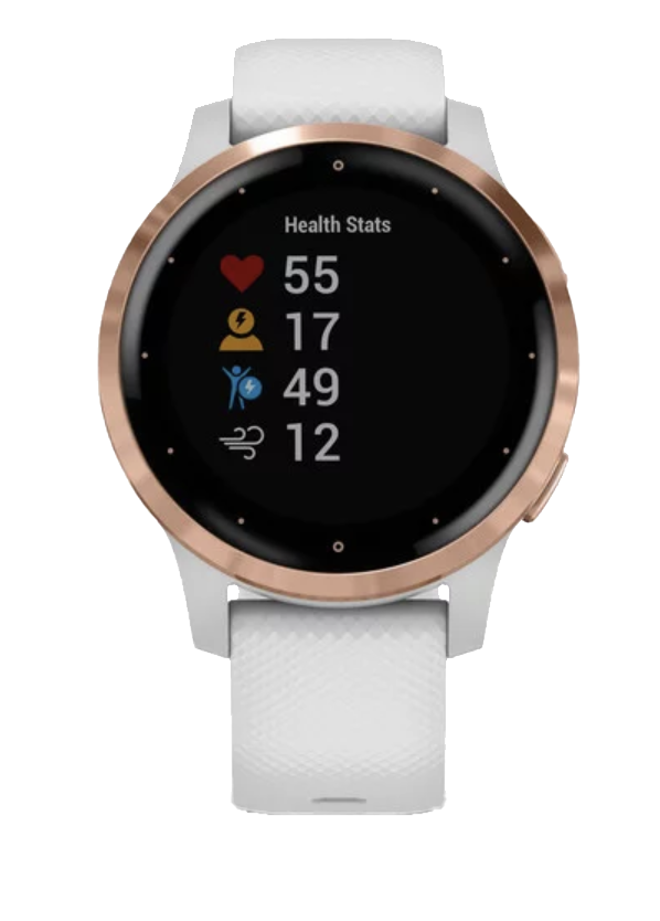 Vivoactive 4S smartwatch by Garmin in rose gold with white band