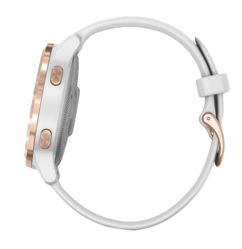 Garmin Vivoactive 4S smartwatch with rose gold bezel and white band