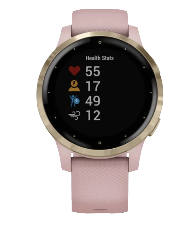 Garmin Vivoactive 4S smartwatch with light gold case and dust rose band