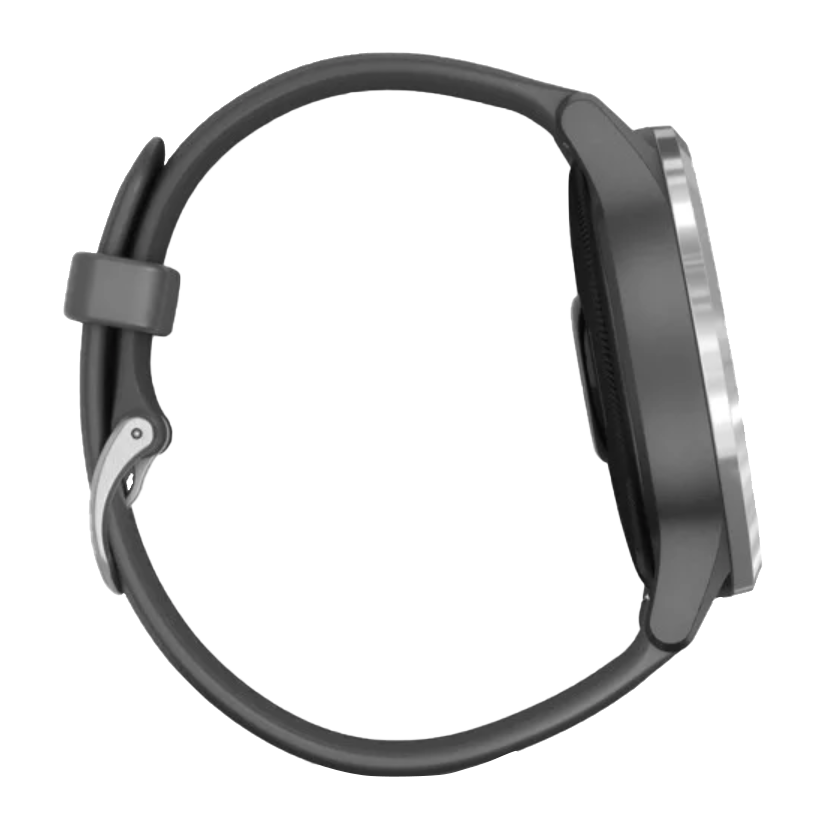 Garmin Vivoactive 4 smartwatch with silver case and shadow gray band
