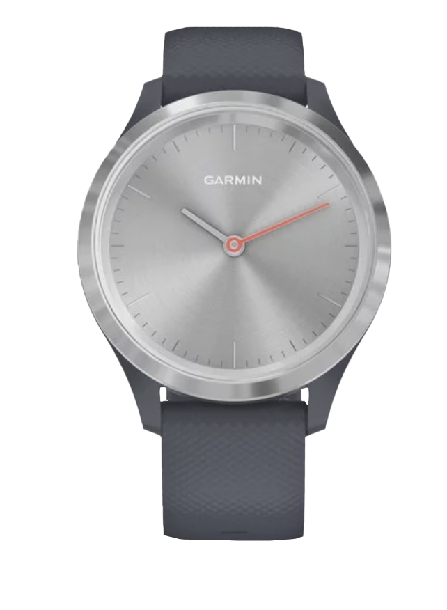 Garmin Vívomove 3S watch with silver dial and granite blue band