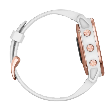Garmin Fenix 6S Pro smartwatch in rose goldtone with white band