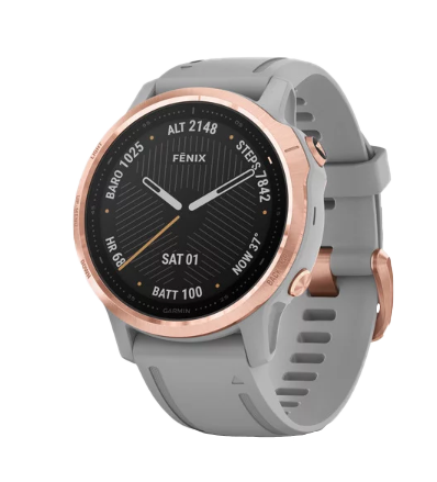 Garmin Fenix 6S Sapphire rose goldtone smartwatch with powder gray band