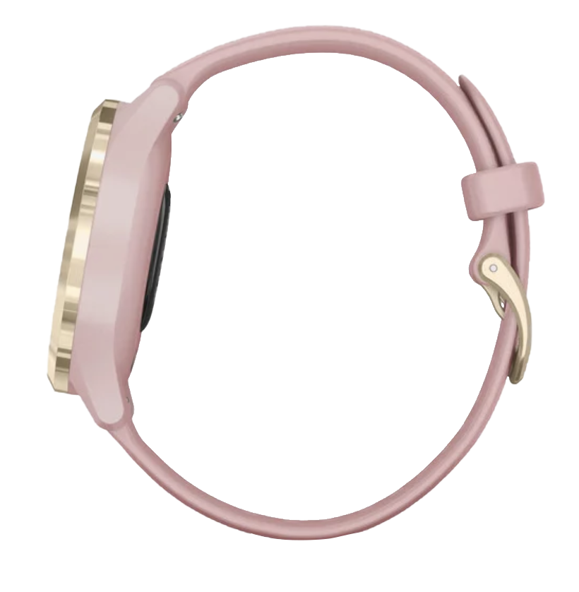Garmin Vívomove 3S smartwatch with light gold case and dust rose band