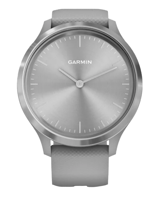 Garmin Vivomove 3 smartwatch with silver stainless steel bezel and powder gray silicone band (010-02239-00)