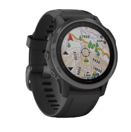 Garmin Fenix 6S Sapphire smartwatch with carbon gray DLC bezel, map display, black band