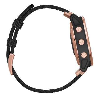 Garmin Fenix 6S Sapphire rose gold-tone smartwatch with heathered black nylon band