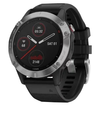 Garmin Fenix 6 GPS smartwatch, gray bezel, black band, certified refurbished
