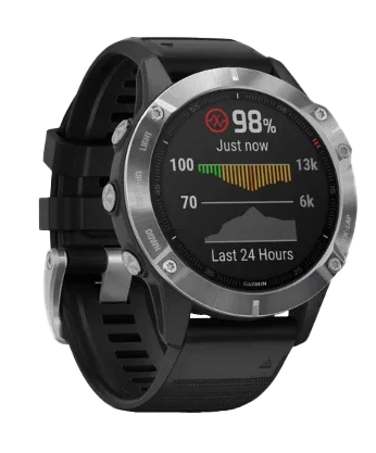 Garmin Fenix 6 smartwatch, gray bezel, black band, Garmin Certified Refurbished