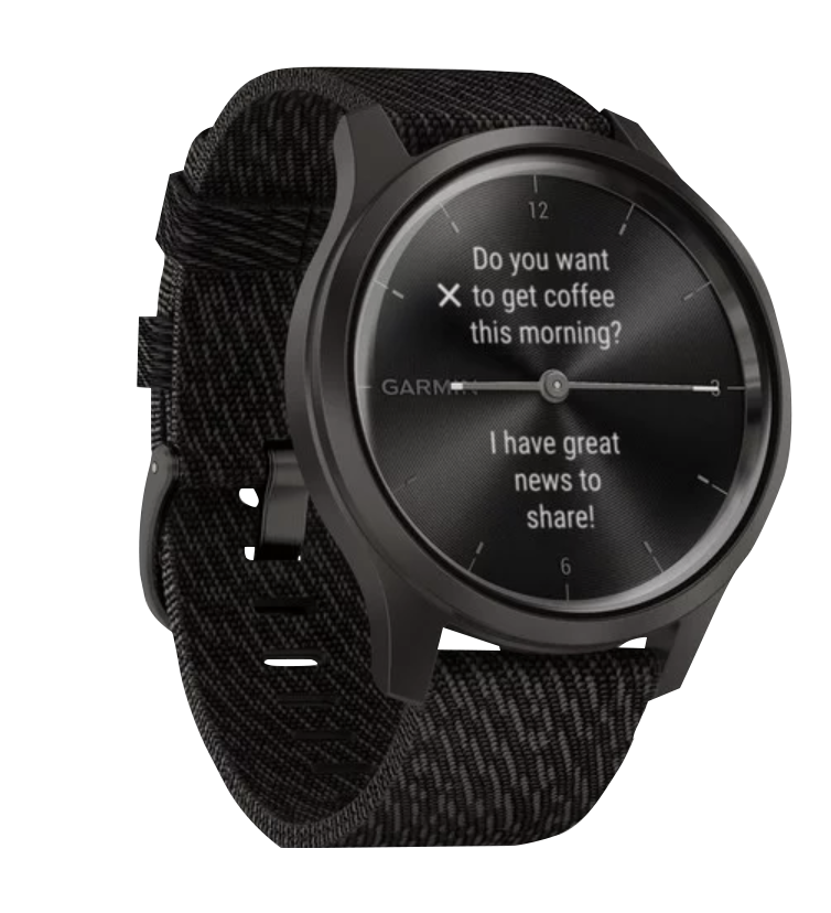 Garmin Vívomove Style graphite aluminum smartwatch with black pepper woven nylon band
