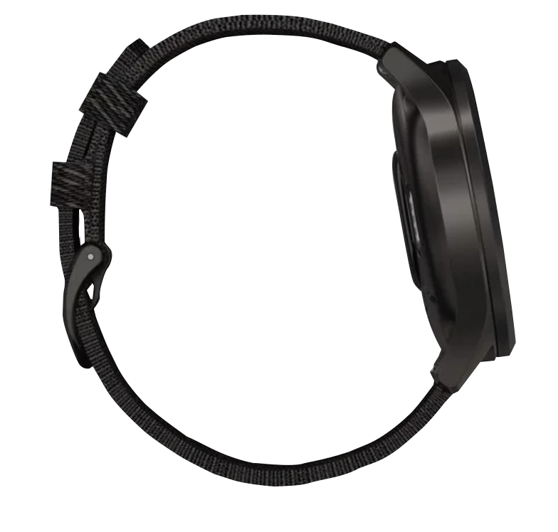 Garmin Vívomove Style smartwatch with graphite aluminum case and black pepper woven nylon band