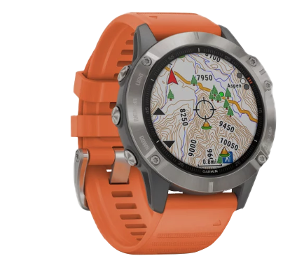 Garmin Fenix 6 Sapphire Titanium with Ember Orange Band (010-02158-13) by Garmin