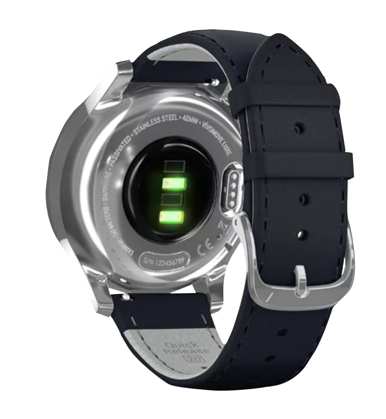 Garmin Vívomove Luxe - Silver Stainless Steel Case with Navy Italian Leather Band (010-02241-00) by Garmin