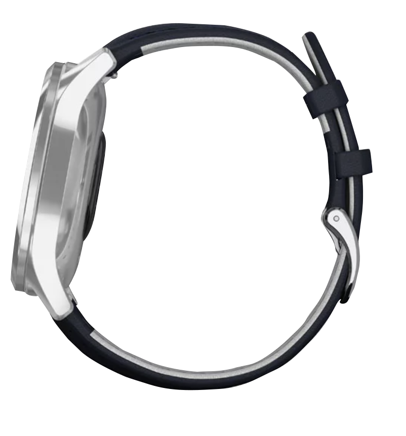 Garmin Vívomove Luxe - Silver Stainless Steel Case with Navy Italian Leather Band (010-02241-00) by Garmin
