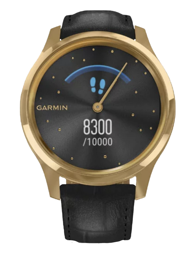 Garmin Vívomove Luxe - 24K Gold PVD Stainless Steel Case with Black Embossed Italian Leather Band (010-02241-02) by Garmin