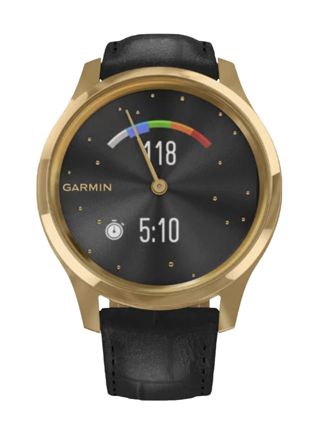Garmin Vívomove Luxe - 24K Gold PVD Stainless Steel Case with Black Embossed Italian Leather Band (010-02241-02) by Garmin