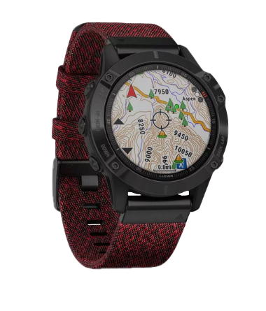 Garmin Fenix 6 Sapphire Black DLC with Heathered Red Nylon Band (010-02158-16) by Garmin
