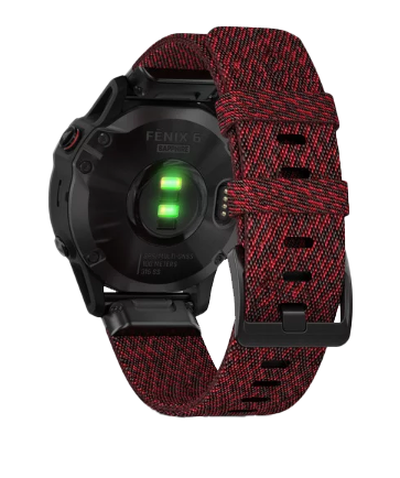 Garmin Fenix 6 Sapphire Black DLC smartwatch with Heathered Red Nylon Band