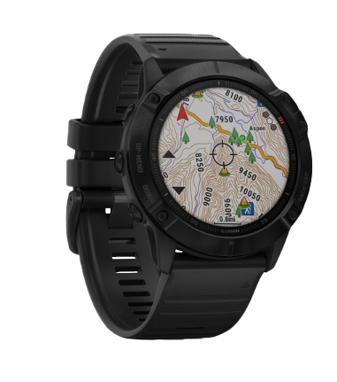 Garmin Fenix 6X Pro smartwatch with black band and map display