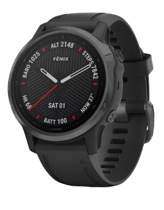 Garmin Fenix 6X Sapphire smartwatch with carbon-gray DLC bezel and black band