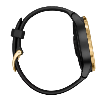 Garmin Venu smartwatch with black band and gold-tone hardware