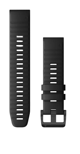 Garmin QuickFit 22 watch band set, black silicone; two-piece with a long strap and buckle.