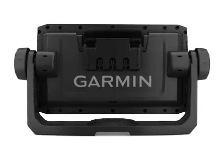 Garmin ECHOMAP 65cv UHD marine chartplotter back view, Garmin logo visible on mounting bracket