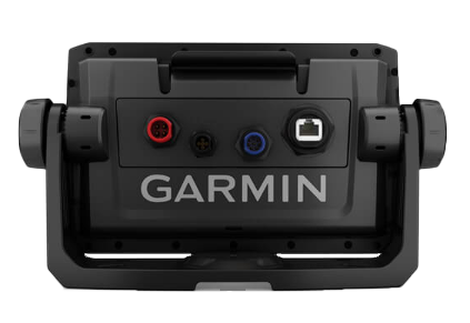 Garmin ECHOMAP 73cv UHD marine chartplotter back view with U.S. LakeVU g3 and GT24HD-TM transducer