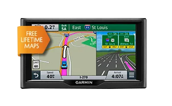 Garmin Nuvi 67LM automotive GPS navigator with colorful map display and free lifetime maps sticker
