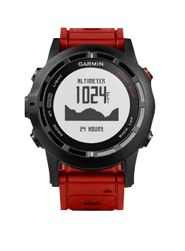 Garmin Fenix 2 SE GPS smartwatch with black bezel and red band, refurbished